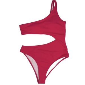 Shade & Shore One Shoulder Cut Out Ribbed One Piece Swim Pink S